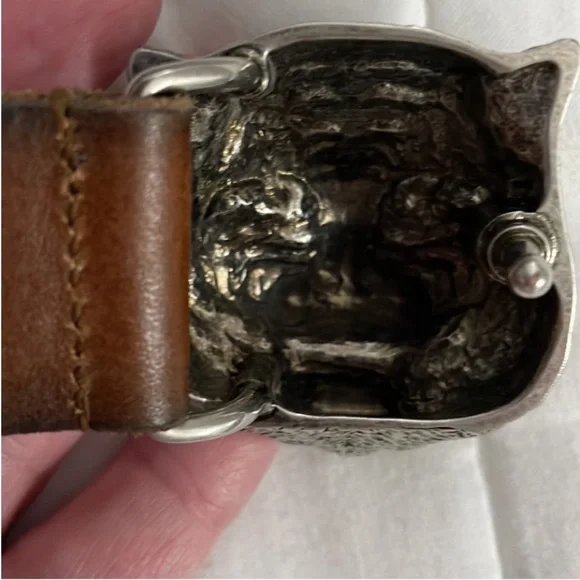 New Gucci Brown Leather Belt with silver Tiger Head Buckle - Picture 10 of 11